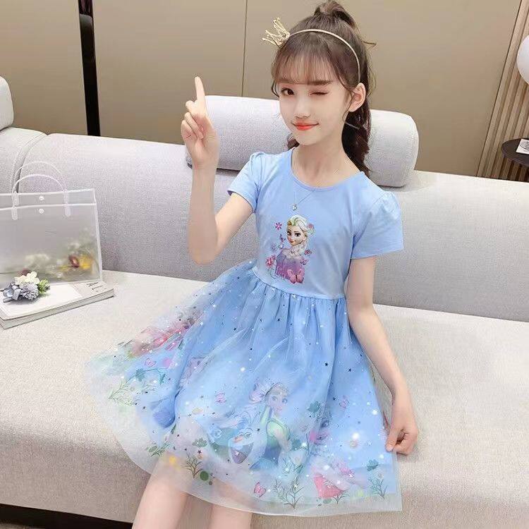 女童连衣裙2024夏季新款童装网红爱莎公主裙儿童小女孩蓬蓬纱裙子