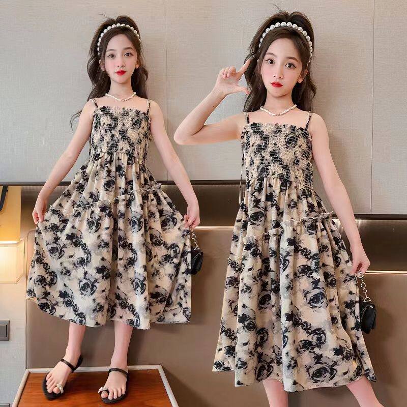 女童夏装连衣裙2026新款中大儿童沙滩裙女孩夏季度假雪纺吊带裙子