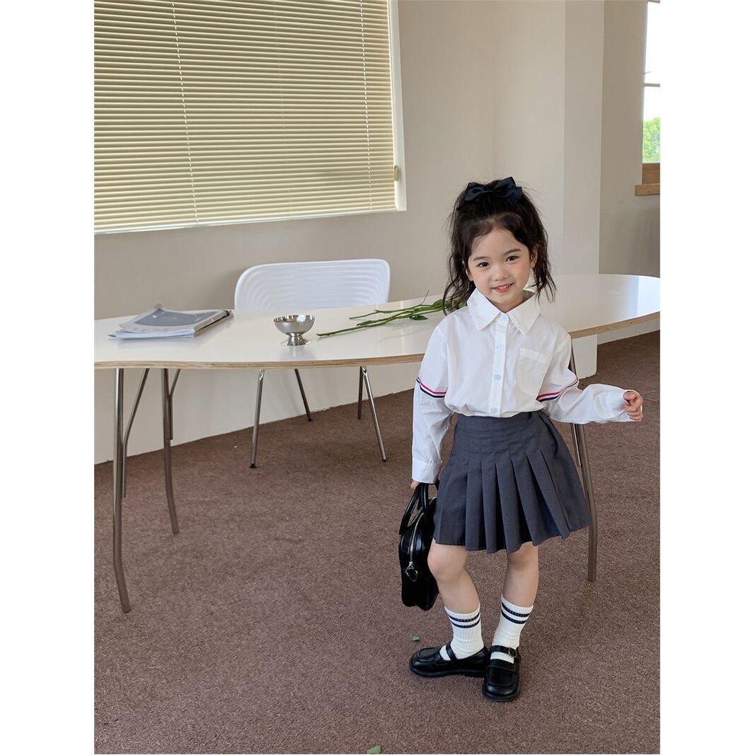 儿童衬衫2026春季韩版新品男童女童条纹衬衫宝宝纯色口袋衬衣潮牌