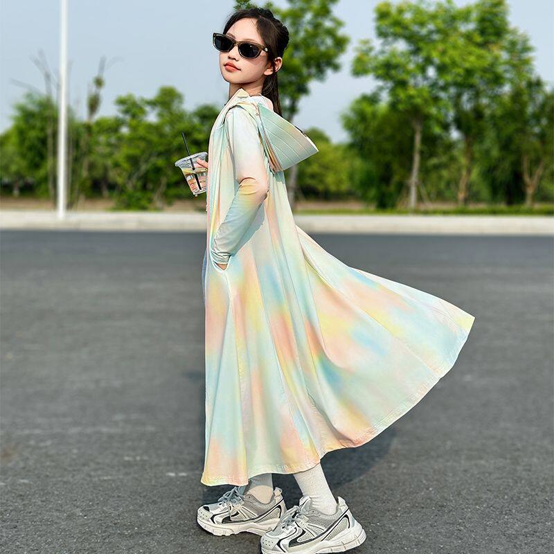 儿童中大童女防晒衣女孩新款长款过膝全身防紫外线冰丝透气防晒服