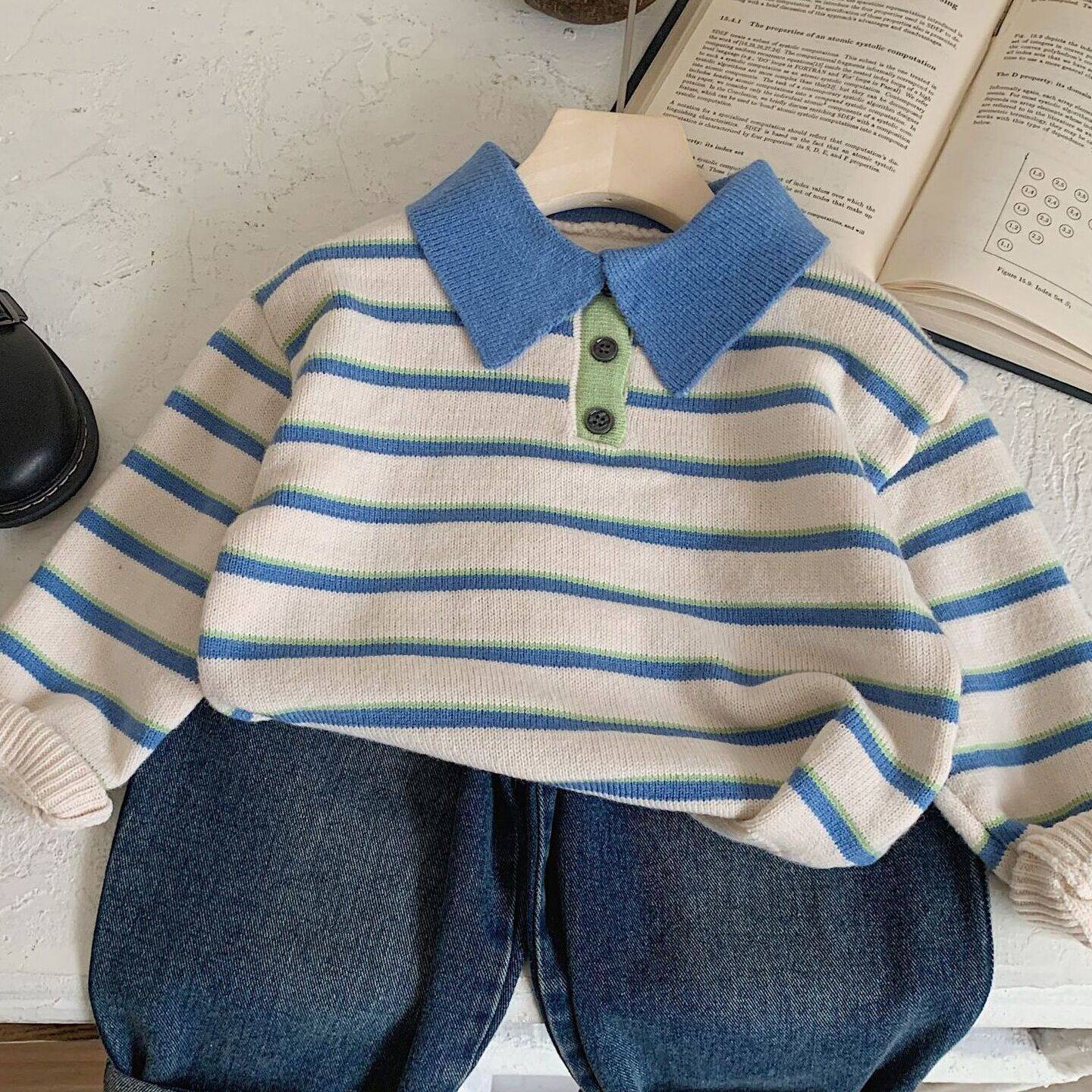 儿童毛衣2026春款男童条纹polo衫韩版童装套头衫针织上衣宝宝