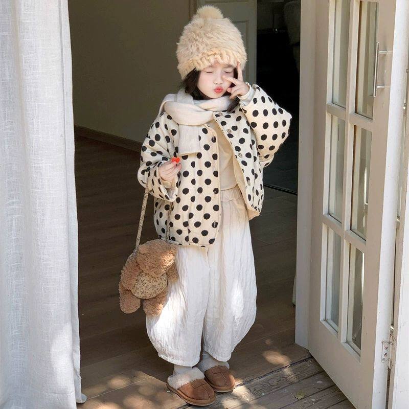 女童韩系波点棉服外套冬季2026新款儿童女宝洋气时髦加厚棉衣冬装