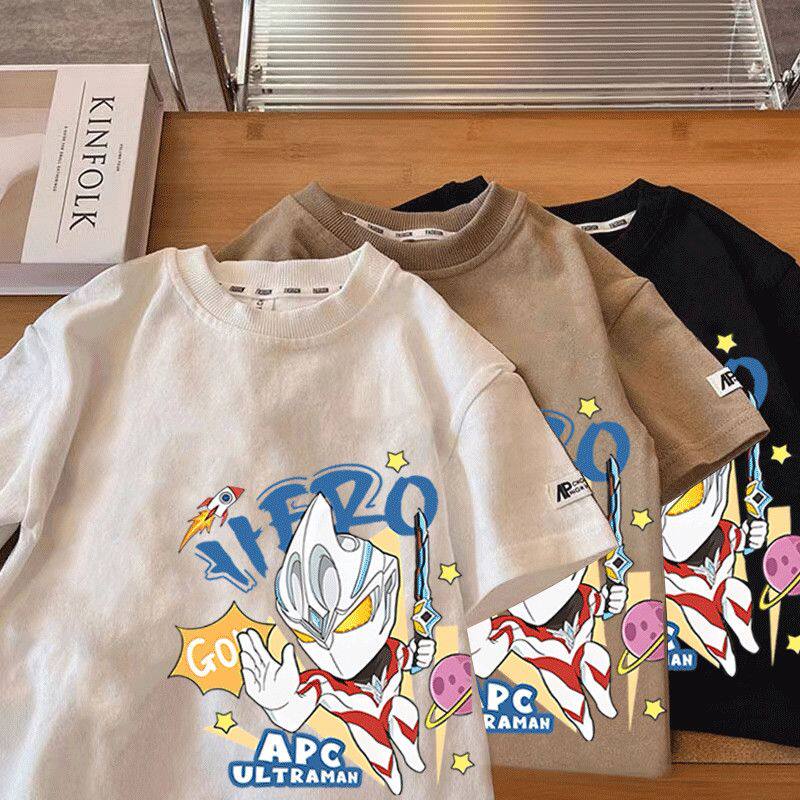 男童奥特曼衣服100纯棉短袖T恤夏季2026新款帅气中小儿童半袖上衣