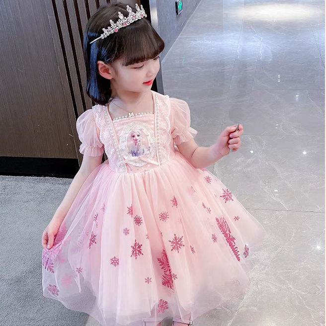 爱莎公主夏季女童连衣裙新款艾莎礼服冰雪儿童奇缘裙子生日洋气