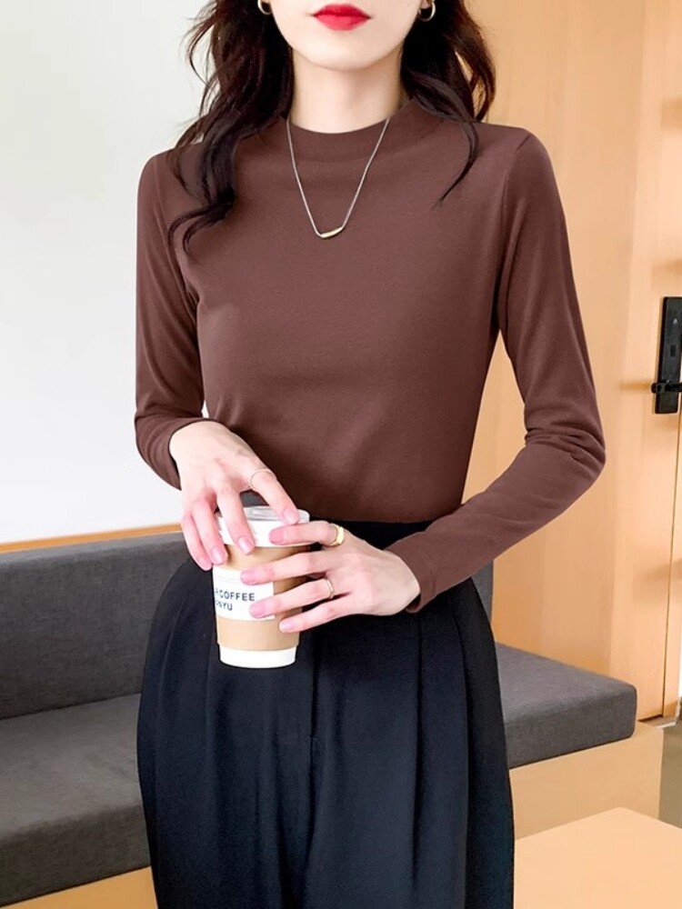 潮牌修身圆领打底衫女士内搭可外穿春秋季新款高级感洋气长袖上衣