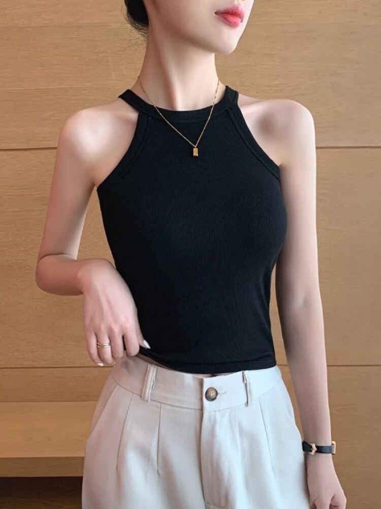 潮牌挂脖吊带背心女士夏季带胸垫新款一体式美背打底内搭外穿上衣