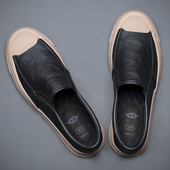 一脚蹬厚底休闲皮鞋 潮鞋 加绒懒人冬季 潮流鞋 2025秋季 子男板鞋 新款