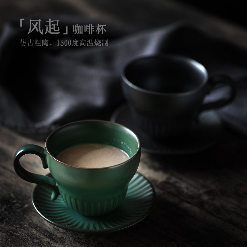 尚岩 日式复古陶瓷茶杯咖啡杯碟粗陶仿古杯子带碟泡茶杯子牛奶杯|msdalam kategori pinggan mangkuk, kopi, cawan kopi - dari Buy2taobao.com untuk memberikan perkhidmatan ejen Taobao profesional membeli