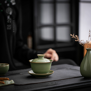 陶瓷三才盖碗茶杯大号家用泡茶碗敬茶杯功夫茶具手抓壶单个茶碗