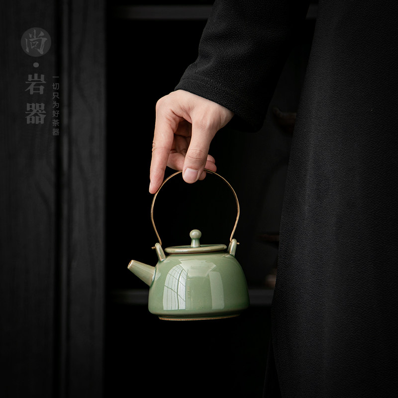 陶瓷提梁壶家用茶壶功夫茶具带过滤单壶花茶壶提壶复古粗陶泡茶壶