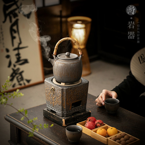 复古鎏金炭炉老式碳火煮茶器套装