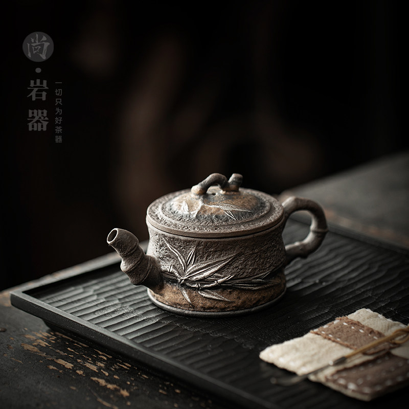 老岩泥茶壶创意浮雕竹子手抓壶带过滤茶水壶功夫茶具泡茶单壶陶壶