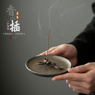 复古鎏金线香托盘香插底座室内禅意小香炉茶桌摆件沉香檀香熏香炉