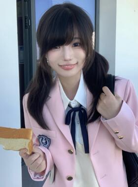 Lulucake原创/花泽高/JK制服收腰西装外套冬季学院风粉色校供感女