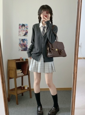 Lulucake毛衣驼色单排扣长袖开衫基础款宽松单件男女制服毛衣