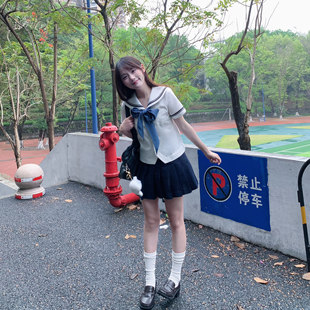 Lulu cake原创基础款套装女短袖衬衫夏季札幌襟水手服百搭上衣