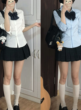lulucake原创校供感白蓝显瘦收腰七分中袖jk学院风制服上衣女