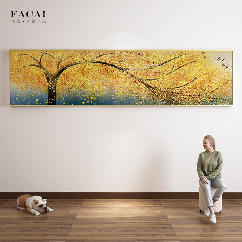 轻奢装饰挂画发财树微喷晶瓷客厅卧室床头沙发背景墙北欧横版壁画图片