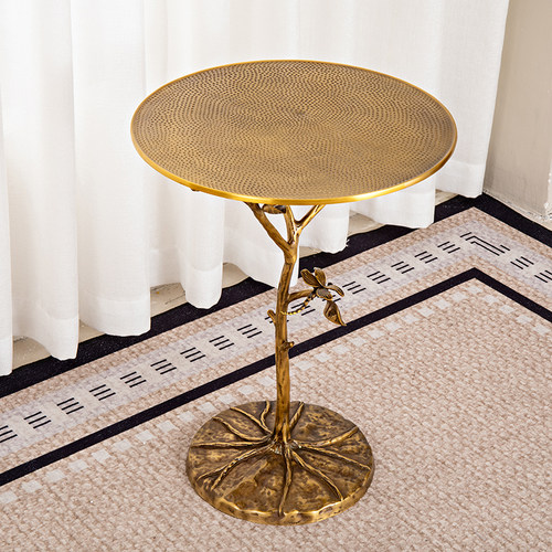 复古风树枝造型小圆桌黄铜茶几小众设计师客厅沙发边几高级感花架