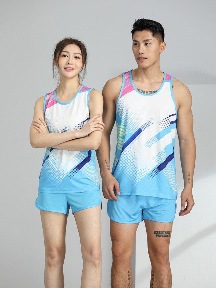 专业田径训练服套装男定制比赛队服短跑背心运动服马拉松跑步服女