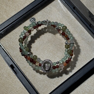 原创粉绿幽灵绿草莓4mm草莓晶沙佛莱岫玉灰月石榴红胶花【H217】