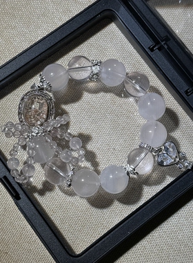 原创天然粉泡面幽灵魔盒+六芒星光粉晶粉雪花幽灵14mm+草莓晶083