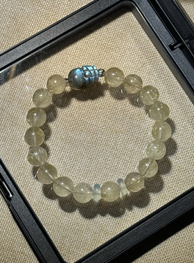 原创高货维纳斯金发晶9.3mm灰月光貔貅海蓝宝算盘珠925银【H261】