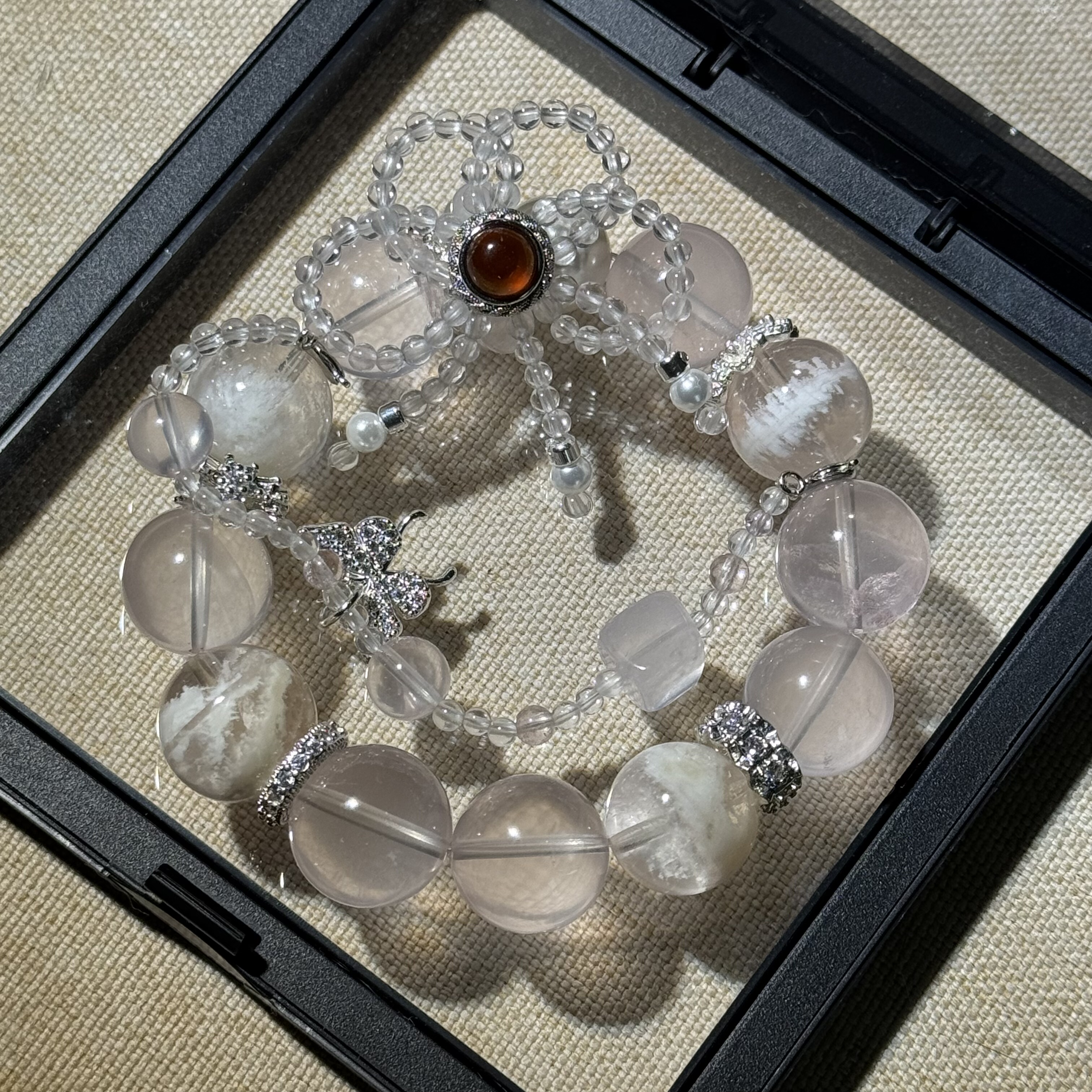 原创六芒星粉晶粉泡泡+粉雪花幽灵15mm红石榴贝珠粉晶【H96】
