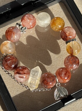 原创一线天雪花幽灵+红胶花+黄金胶花15mm黄胶花双尖手串【84】