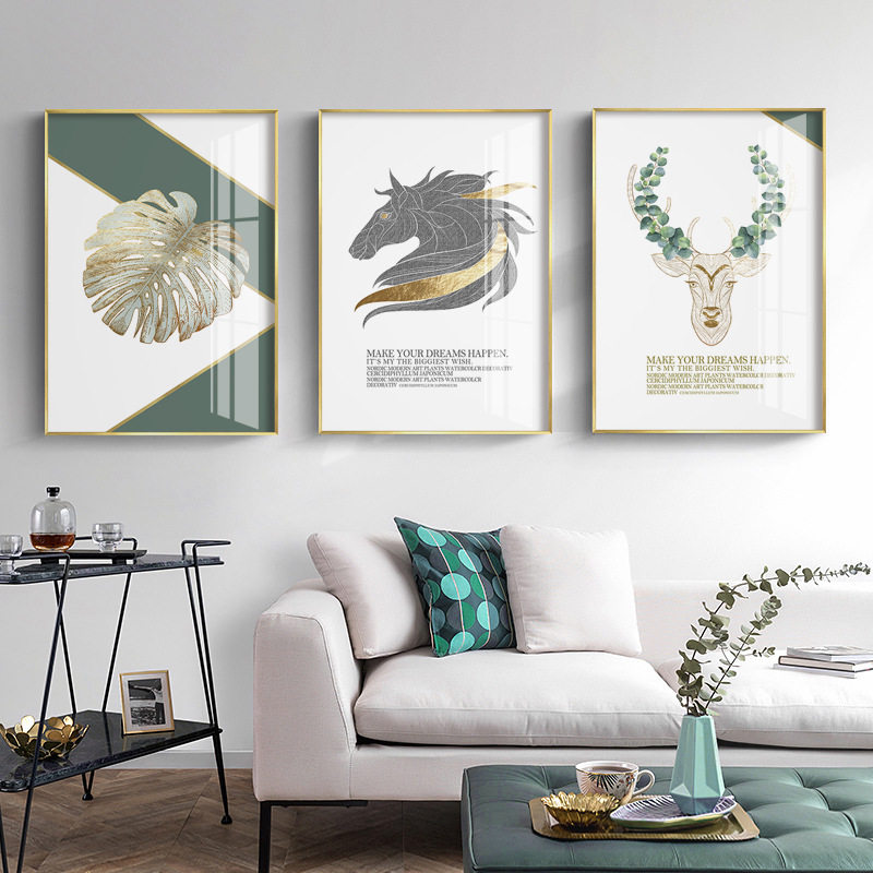 北欧风格餐厅装饰画沙发背景墙画走廊挂画卧室壁画大气三联画麋鹿