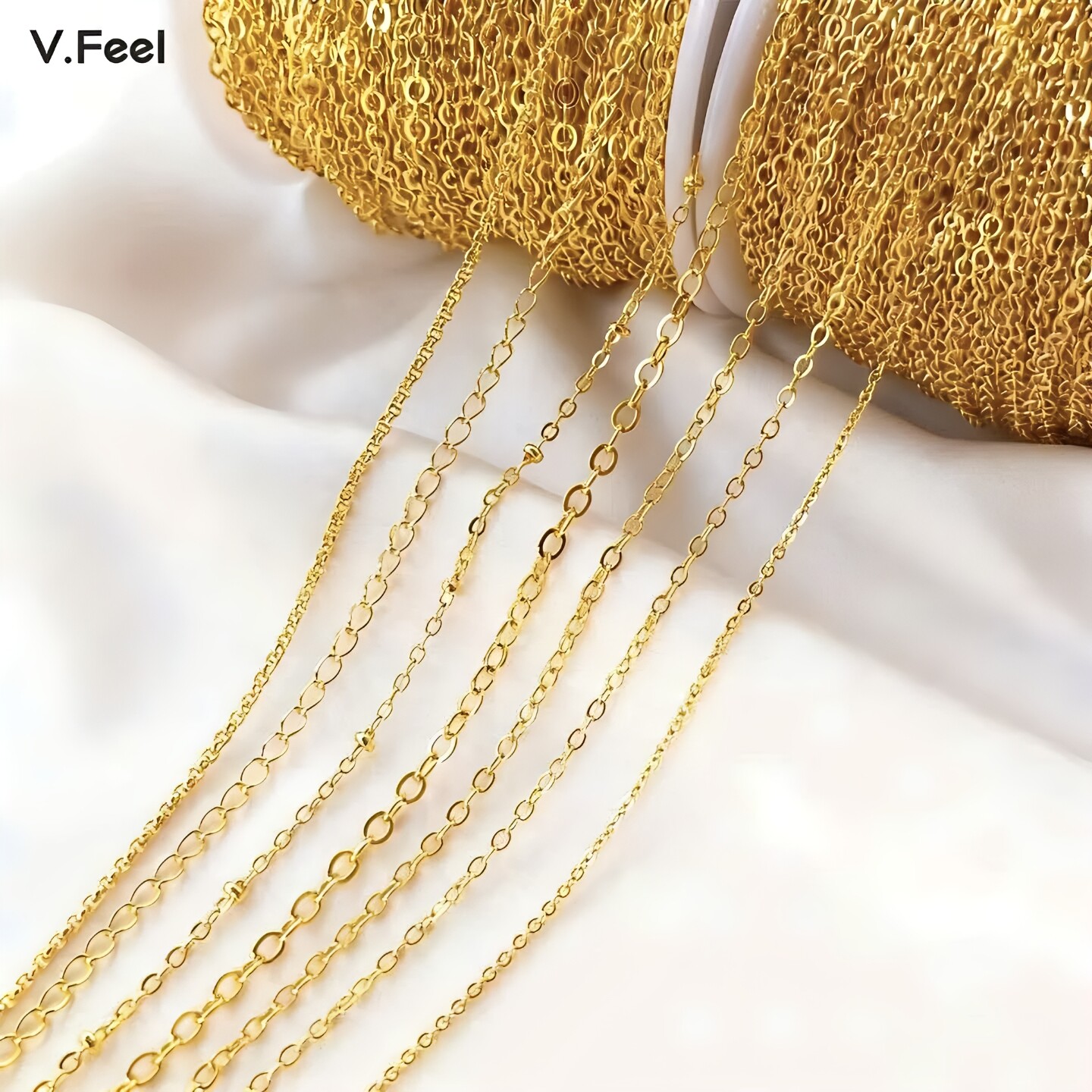 14K包金保色链子镀真金细链条O字链手工diy延长项链手链配件材料