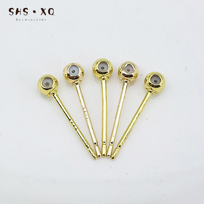 14K浅金色18K真金色胶珠耳针硅胶调节耳钉自制diy手工耳饰品配件