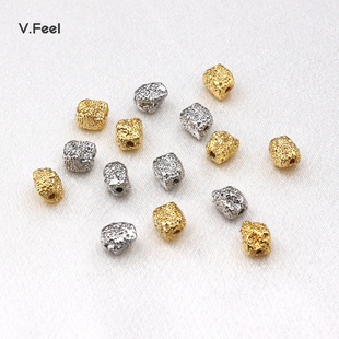 V.Feel铜镀18k保色麻点异形隔珠手工diy项链不规则石头珠饰品配件