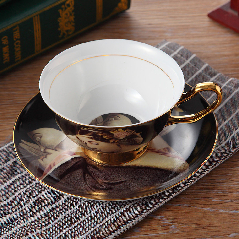 新婚礼物咖啡杯杯子欧式风格西油画人物陶瓷礼品古典漂亮女人茶杯