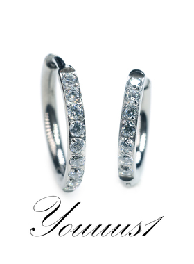 Youuus1 钛合金耳环单边镶钻加粗款 1.0粗x2.0外圈超闪7A锆石热销