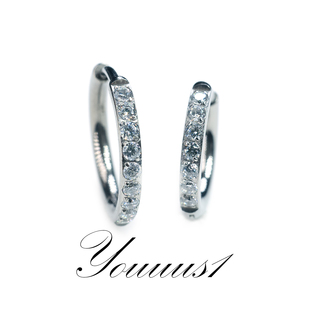 Youuus1 钛合金耳环单边镶钻加粗款 1.0粗x2.0外圈超闪7A锆石热销