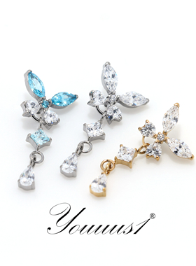 Youuus1 钛合金耳钉仙女闪蝶一个装流苏吊坠超闪精致严选镜面抛光