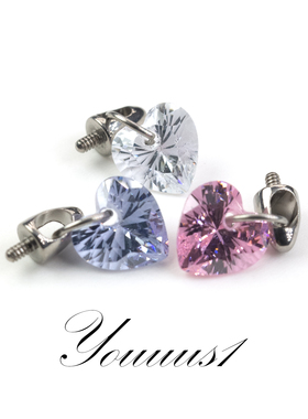 Youuus1钛合金耳钉爱心挂坠彩色耳骨钉可爱甜美风一个装超闪锆石