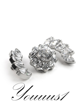 Youuus1钛合金耳钉太阳花和羽毛镂空镶嵌f-136植入极材质安全热销