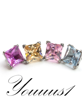 Youuus1 钛合金耳钉小方糖弧底抓镶5a锆石植入极手工抛光福利热销