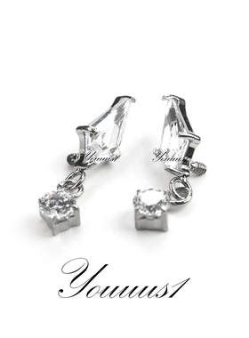 Youuus1 钛合金耳钉菱晶坠钻镂空挂坠耳饰耳骨钉植入级材质防过敏