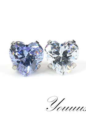 Youuus1钛合金耳钉7mm弧底抓钻镜面抛光超闪7a锆石植入极材质热销