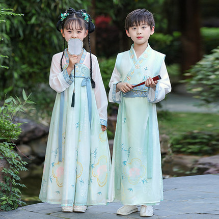 儿童汉服男童古装国学服装女童中国风小学生三字经书童演出表演服