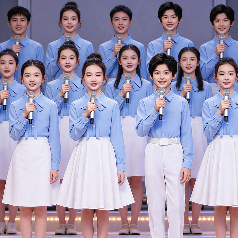 儿童合唱服演出服中小学生蓝白校服大合唱团表演服装朗诵爱国