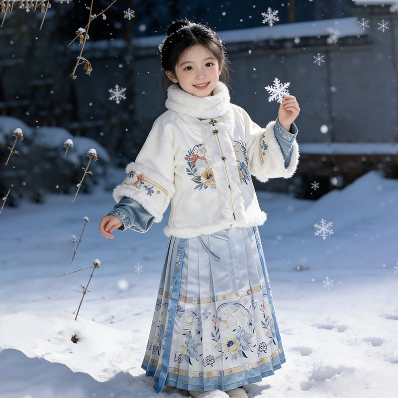汉服女童冬季加厚马面裙明制套装