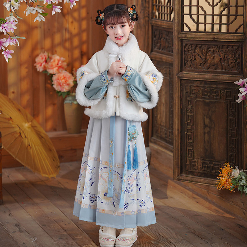 女童冬款汉服加厚马面裙中国风明制套装超仙女孩唐装新年装拜年服