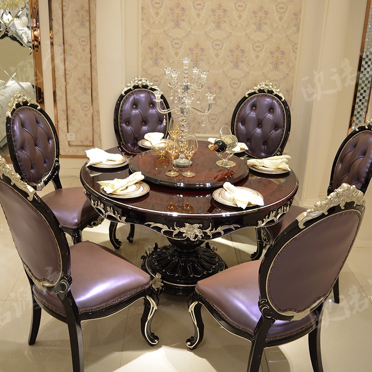 欧式餐桌椅组合 法式圆形带转盘餐桌椅 美式高档实木真皮餐椅餐台|ruв категории жилой мебели, Таблица класса, обеденный стол - от Buy2taobao.com для оказания профессиональной услуги покупки агента Taobao