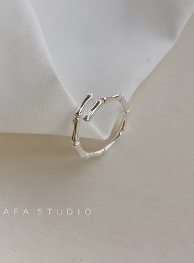 s925纯银竹节戒指简约小众冷淡风学生韩国食指尾戒开口可调节