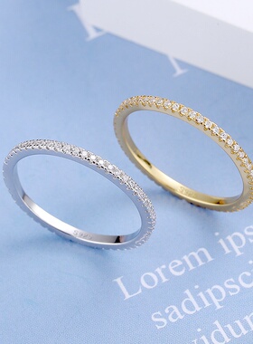 s925纯银戒指女满钻单排指ins日韩指环条戒尾戒食指戒指