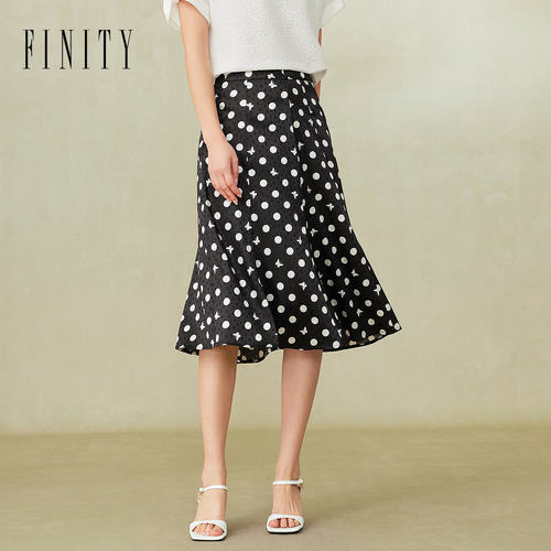 FINITY菲妮迪品牌半身裙2024夏季简约波点印花百搭休闲中长半裙女